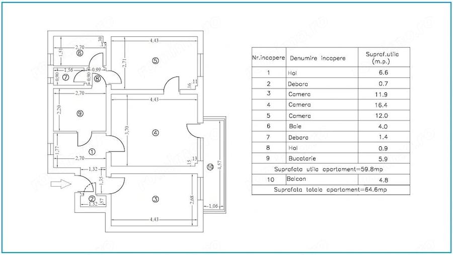 Apartament cu 3 camere decomandat în Căzănești (Râmnicu Vâlcea)