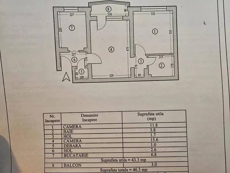 Apartament cu 2 camere semidecomandat în CET