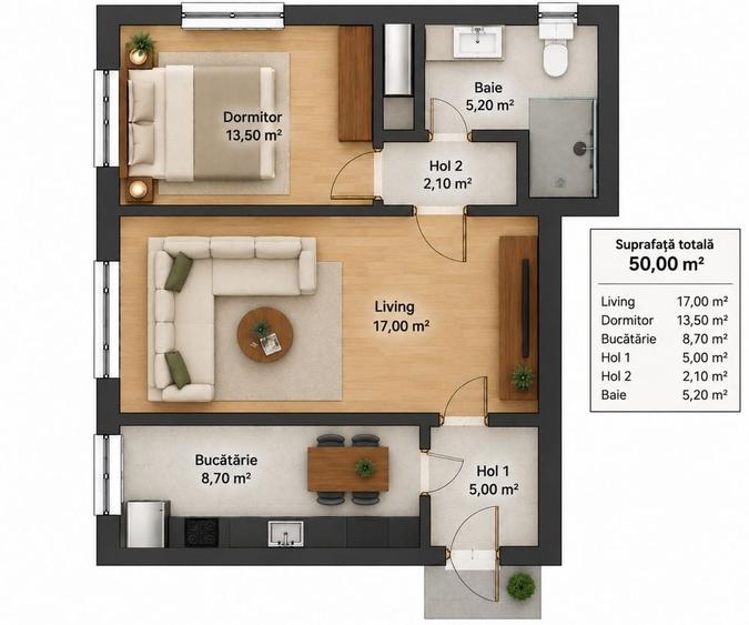 Apartament cu 2 camere în Elisabetin