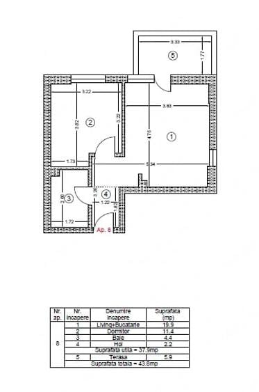 Apartament cu 2 camere nedecomandat în Central