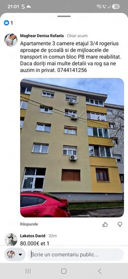 Apartament cu 3 camere decomandat în Rogerius