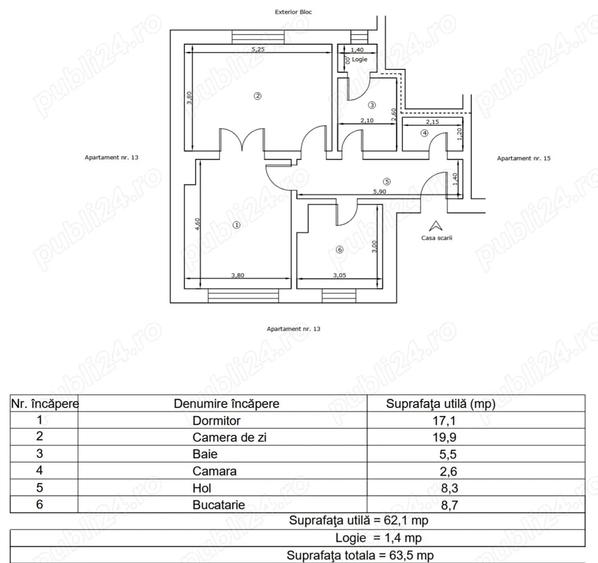 Apartament cu 2 camere decomandat în Central