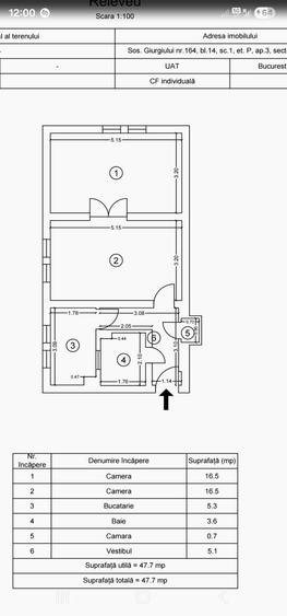 Apartament cu 2 camere semidecomandat în Giurgiului