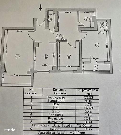 Apartament cu 3 camere în Prundu