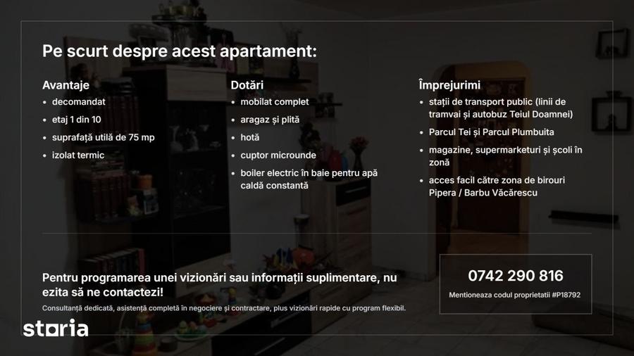 Apartament cu 3 camere decomandat, mobilat în Tei