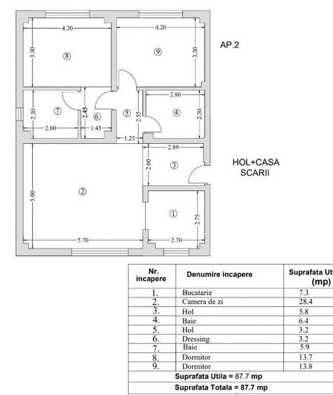 Apartament cu 3 camere decomandat în Kamsas