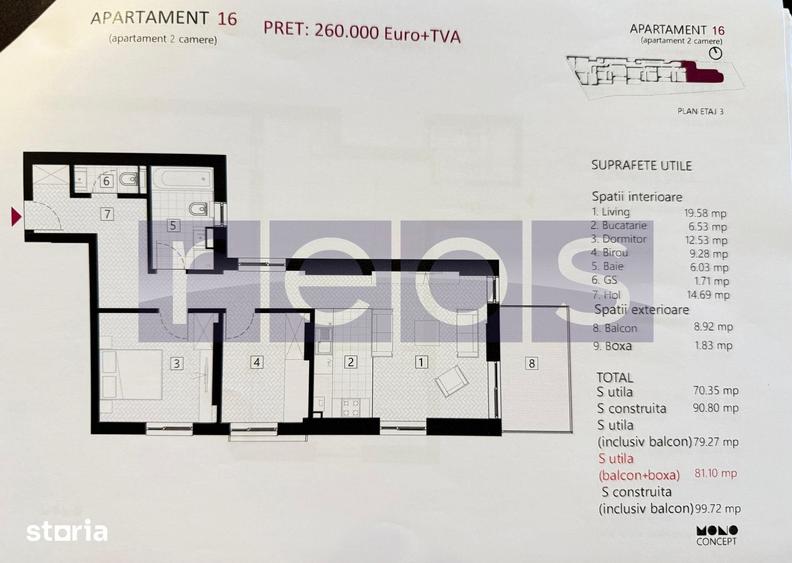 Apartament cu 2 camere în Eminescu