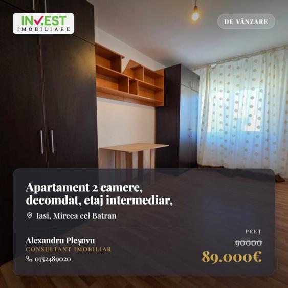 Apartament cu 2 camere decomandat, mobilat în Mircea cel Bătrân