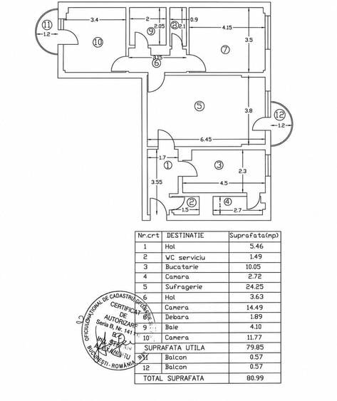 Apartament cu 3 camere decomandat în Tineretului
