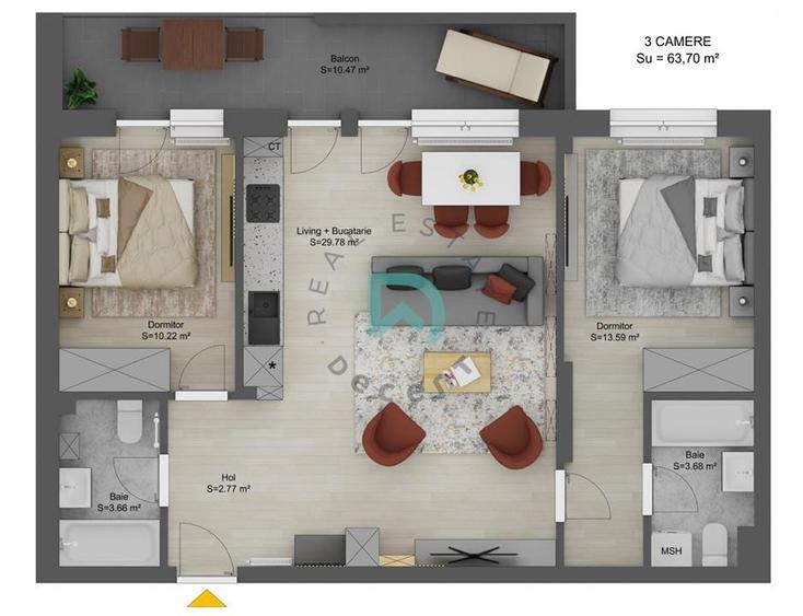 Apartament cu 3 camere decomandat în Șelimbăr