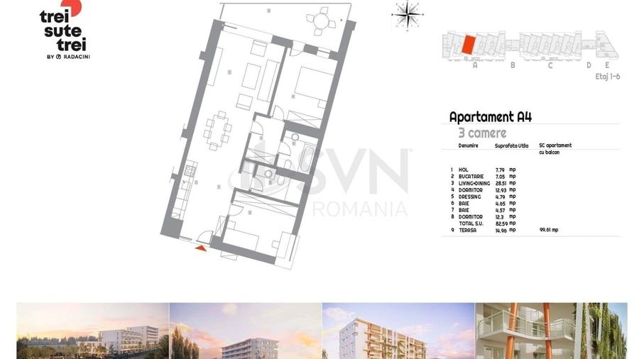 Apartament cu 3 camere semidecomandat în Sisești