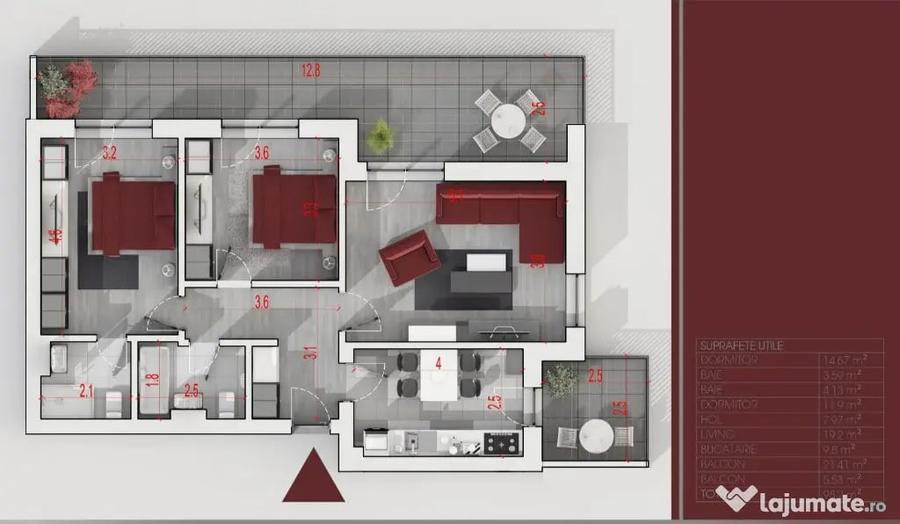 Apartament cu 3 camere decomandat în Central