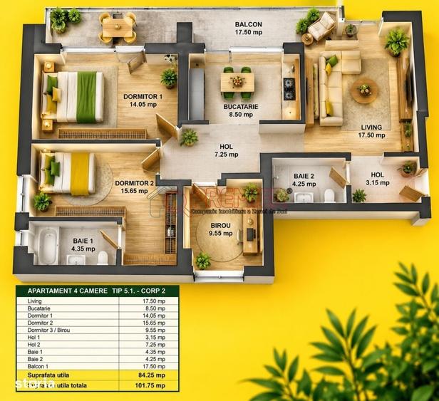 Apartament cu 4 camere în Central