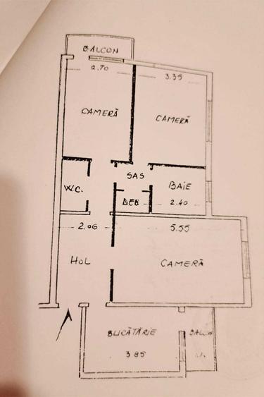 Apartament cu 3 camere decomandat în Vlădeni