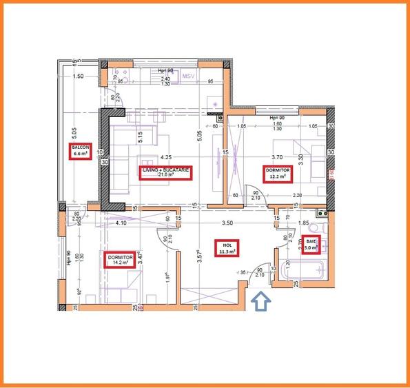 Apartament cu 3 camere semidecomandat în Central