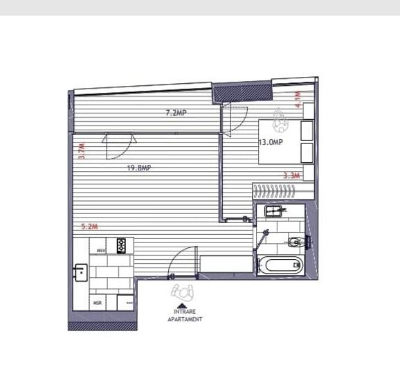 Apartament cu 2 camere decomandat, mobilat în Barbu Văcărescu