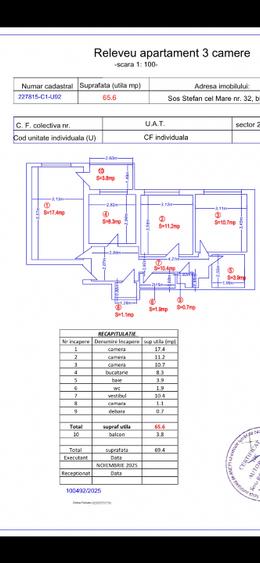 Apartament cu 3 camere decomandat în Ștefan cel Mare