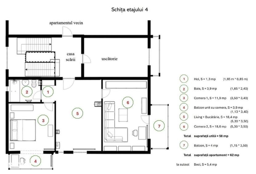 Apartament cu 2 camere, mobilat în Gheorgheni