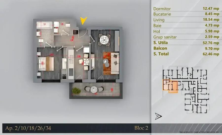 Apartament cu 2 camere decomandat în Titan