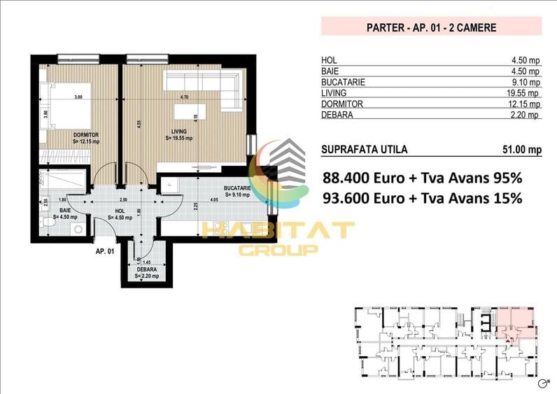 Apartament cu 2 camere decomandat în Brâncoveanu