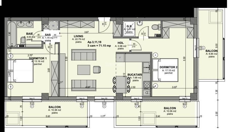 RARITATE! Apartament 3 camere, 71 m2, acces piscina!