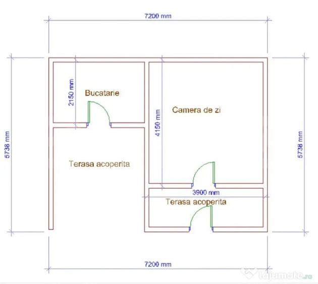Casă cu 2 camere cu Teren 360 Mp în Central