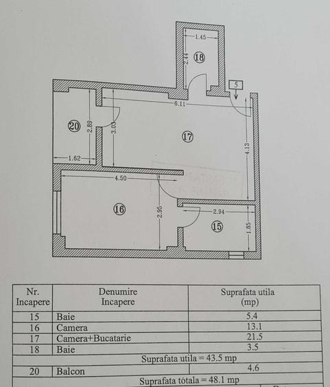 Apartament cu 2 camere semidecomandat în Nord