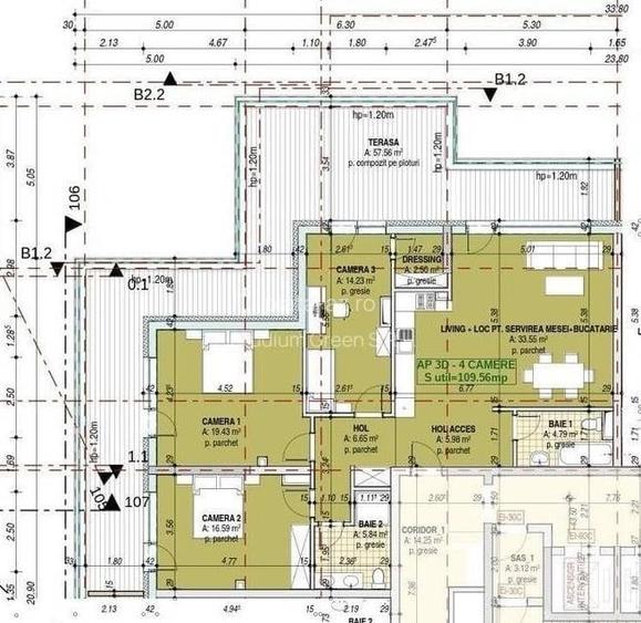 Apartament nou cu 4 camere decomandate, 110mp plus 57mp terasa, 2 bai, in Zorilor
