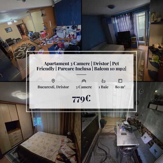 Apartament cu 3 camere decomandat, mobilat în Dristor