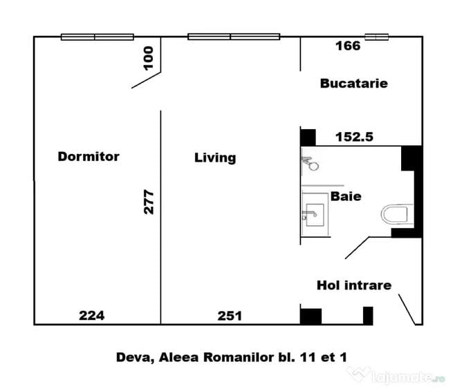 Apartament cu 2 camere semidecomandat în Dacia