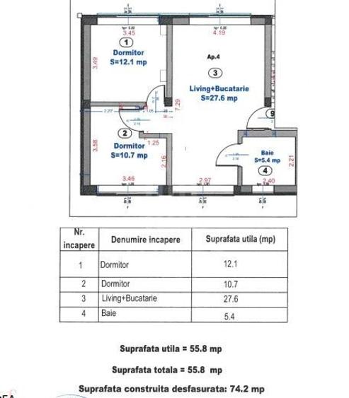 Apartament cu 3 camere, mobilat în Turnișor