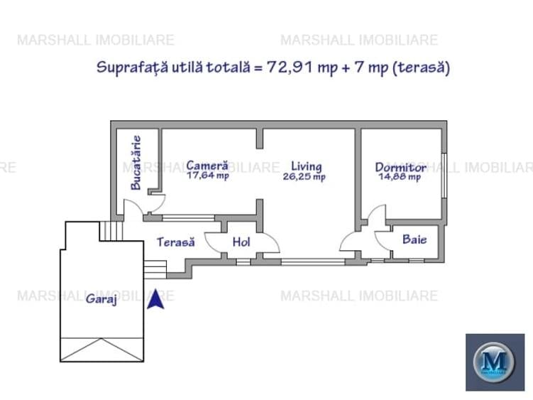 Apartament cu 3 camere semidecomandat în Central
