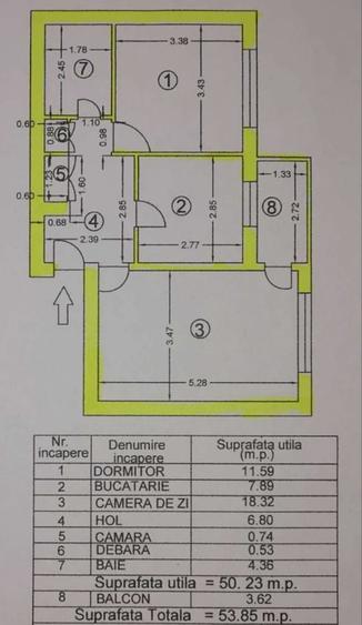 Apartament cu 2 camere decomandat în Central