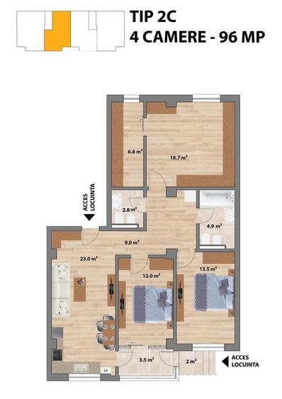 Apartament cu 4 camere în Miroslava