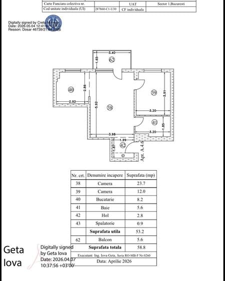 Apartament cu 2 camere în Sisești
