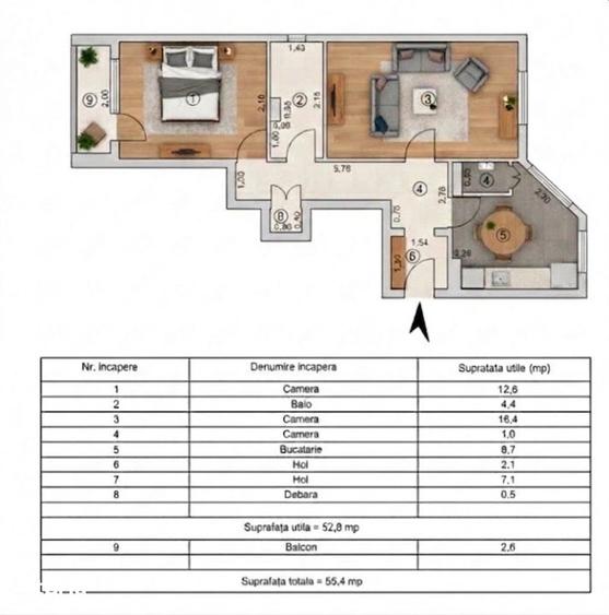 Apartament cu 2 camere în Siderurgiștilor