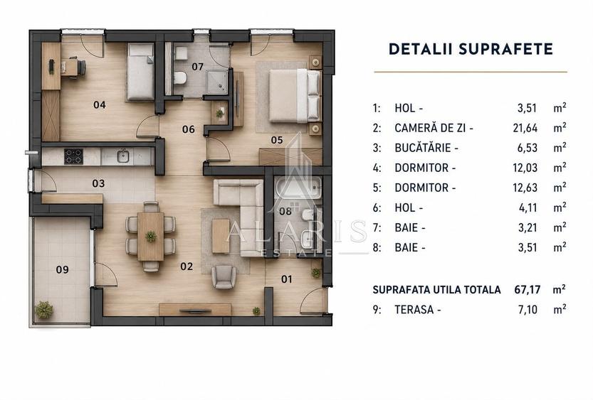 Apartament cu 2 camere semidecomandat în Braytim