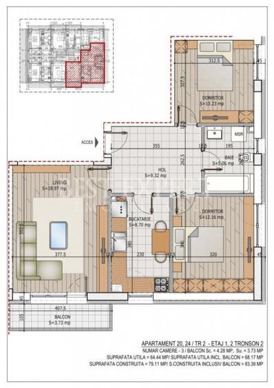 Apartament cu 3 camere decomandat în Titan