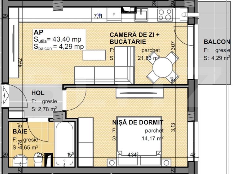 Apartament 2 camere, 43mp, gradina, in Apahida - 7
