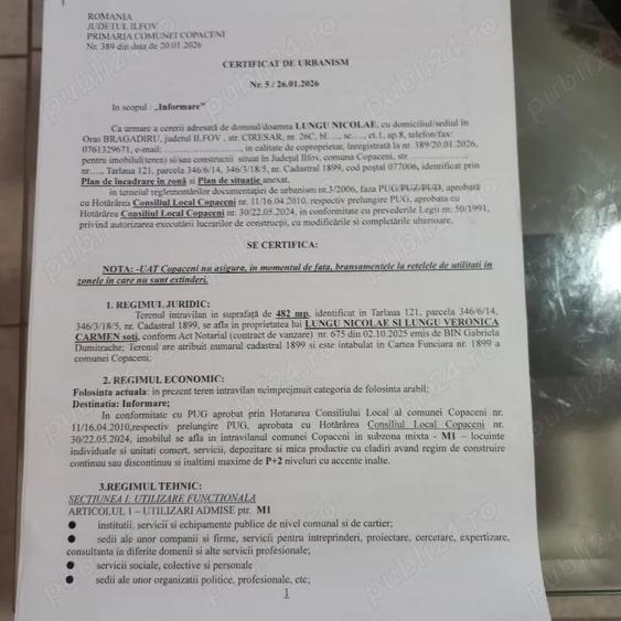 Teren de 644 mp, în Copăceni