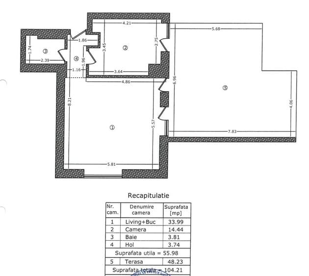 Apartament cu 2 camere semidecomandat în Aviației