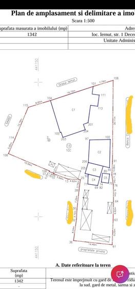 PROPRIETAR De vanzare Casa si Teren 1.342 mp Iernut Ultra-Central | Certificat Urbanism (POT 40%, P+2) - 2