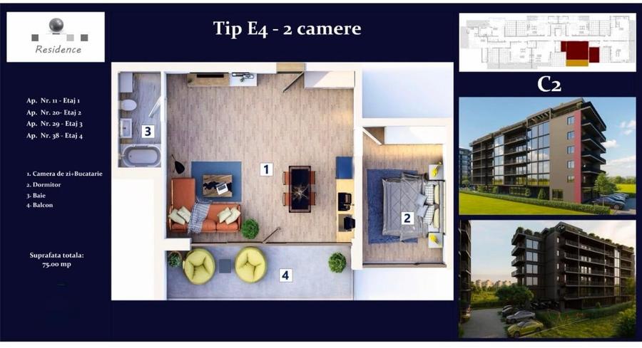 Apartament cu 2 camere semidecomandat în Central