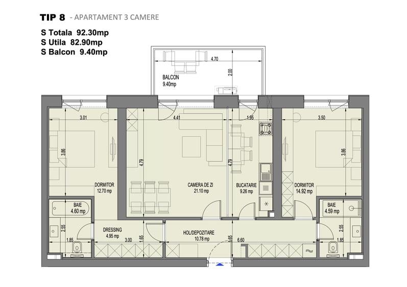 Apartament cu 3 camere decomandat în Aviației