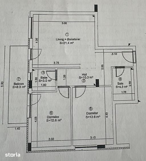 Apartament cu 3 camere în Florești