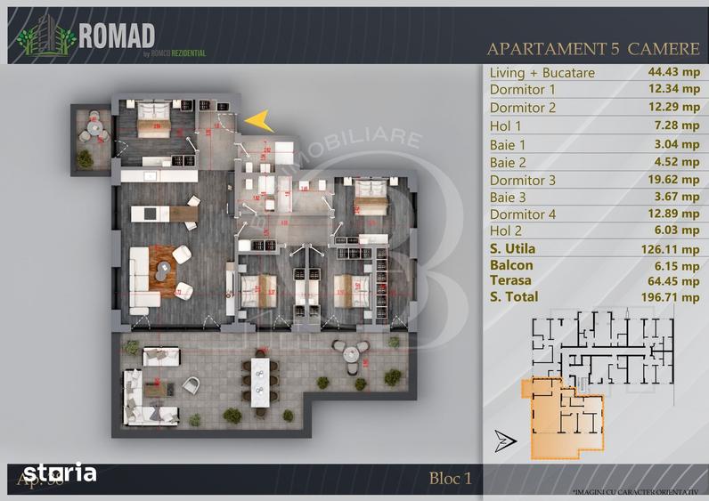 Apartament cu 5 camere în Industriilor