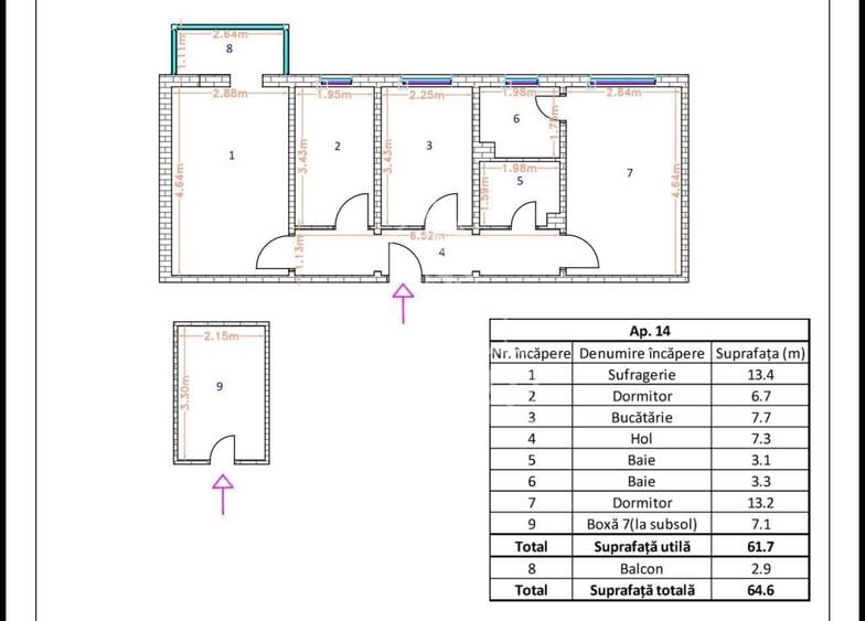 Apartament cu 3 camere decomandat în Șagului