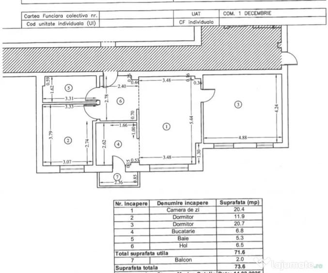 Apartament cu 3 camere semidecomandat în 1 Decembrie