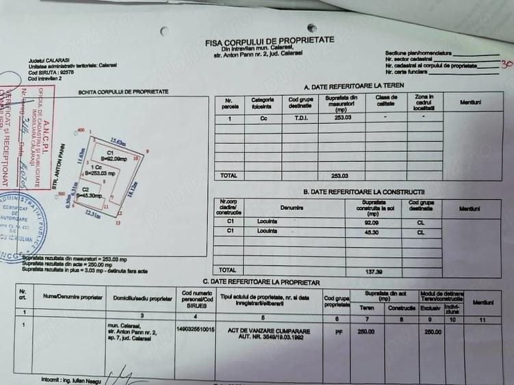 Casă cu 3 camere cu Canalizare în Central