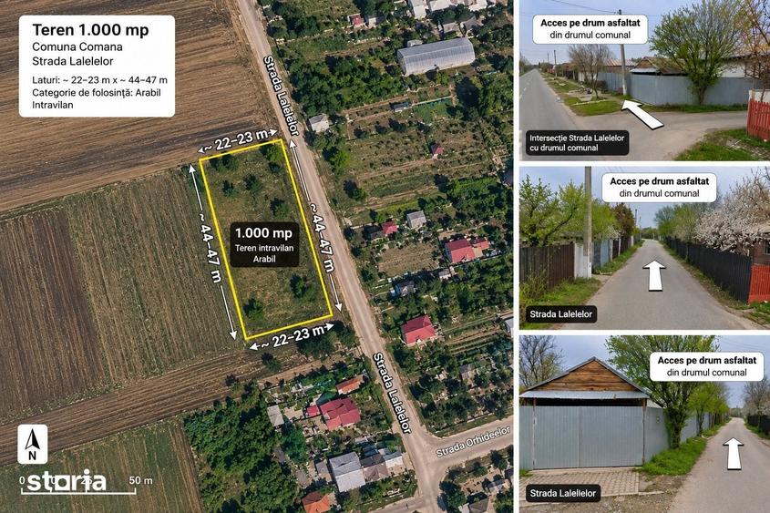 Teren de 1000 mp, în Comana